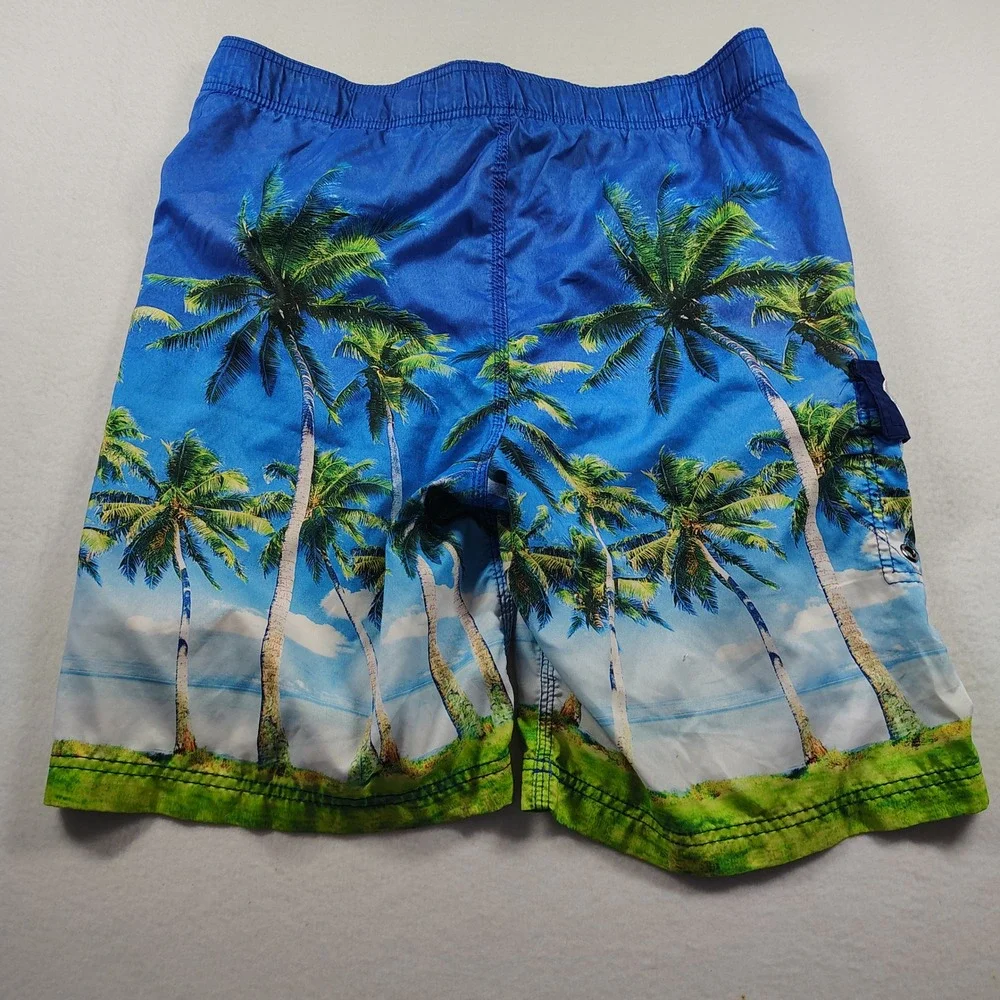 Corona Palm Tree Swim Trunks Men's Blue Board Shorts Beach‎ Vacation Size 34